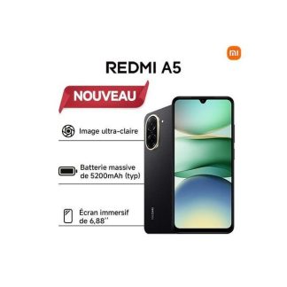 Xiaomi Redmi A5 - 6.88" - 2SIM - 4G - 8/32 Mpx - 3/64 Go - Noir - Garantie 06 Mois