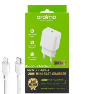 Oraimo PowerCube 202 OCW-5202ECL – Chargeur rapide 20W USB-C Câble Type-C vers Lightning avec technologie PD & sécurité