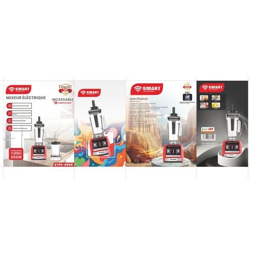 SMART TECHNOLOGY Mixeur Électrique Incassable Robots 2 En 1 Rouge (STPE-8899) -Puissance TURBO 600W - 2.5L – 2 Vitesses - Garantie 3 Mois – Image 2