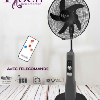 ROCH Ventilateur Rechargeable sur Pied RSF-918R-B – 18 Pouces – Télécommande – Batterie Intégrée – LED – USB – Noir – Garantie 3 Mois