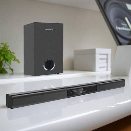 QSONIC Barre de Son Télécommandée S-2001 – Bluetooth 5.3 / HDMI / USB / FM / LED – 30 W