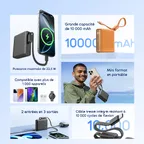 Oraimo PowerNova L11 OPB-7103C – Batterie Externe 10 000 mAh – Charge Rapide 22,5W – Câble USB-C Intégré – Écran LED – Noir – Image 2