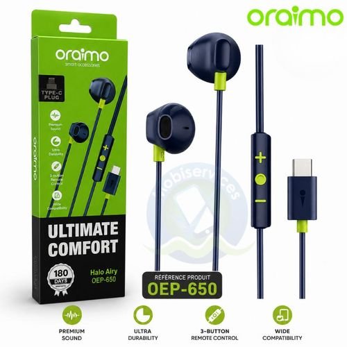 Oraimo OEP-650 Halo Airy – Écouteurs filaires Type-C demi-intra-auriculaires - Garantie 03 mois – Image 2