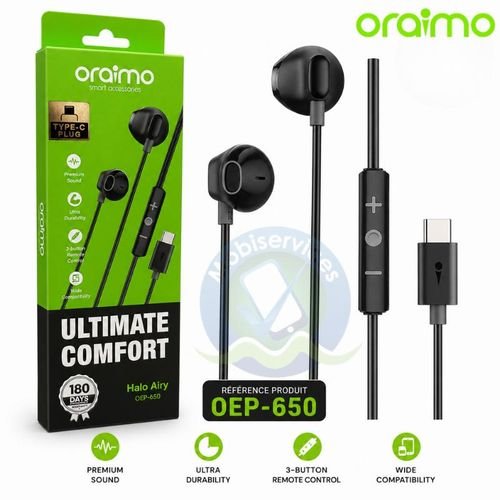 Oraimo OEP-650 Halo Airy – Écouteurs filaires Type-C demi-intra-auriculaires - Garantie 03 mois