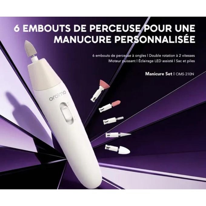 Oraimo Tipsy OMS-210N – Set de Manucure Électrique 6 Embouts, 2 Vitesses, Rotation Bidirectionnelle – Image 5