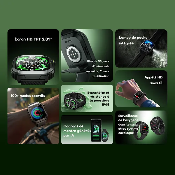 Oraimo Watch Lumos N Montre connectée OSW-808N avec écran HD 2,01 pouces et étanchéité IP68 - Garantie 03 Mois – Image 3