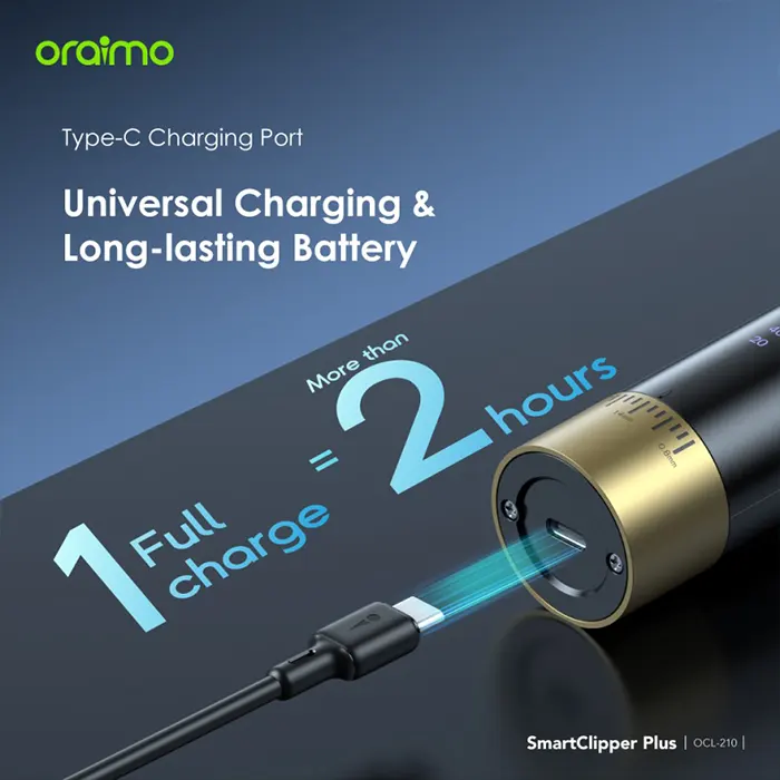 Oraimo Smart Clipper Plus OCL-210 – Tondeuse à Cheveux Sans Fil Professionnelle, Moteur Puissant, Lames Réglables et Charge Rapide USB-C – Image 5