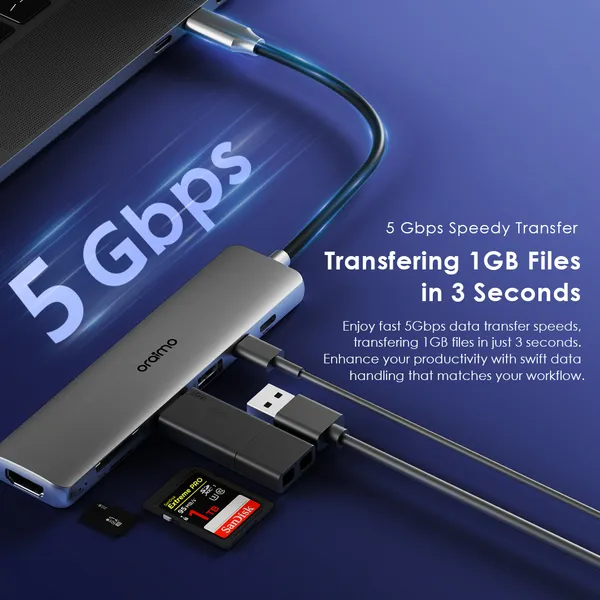 Oraimo OUH-511 – Adaptateur Hub USB-C 7-en-1 Multifonction avec 4K, 100W PD et Transfert 5 Gbps – Image 5
