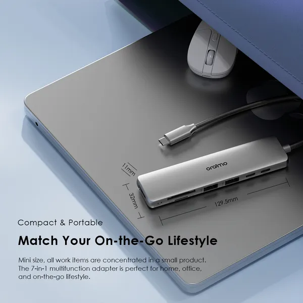 Oraimo OUH-511 – Adaptateur Hub USB-C 7-en-1 Multifonction avec 4K, 100W PD et Transfert 5 Gbps – Image 8