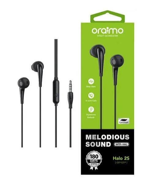 Oraimo Halo 2S OEP-E21P – Écouteurs Filaires 3,5 mm avec Micro, Extra Bass demi-intra-auriculaires - Garantie 3 mois