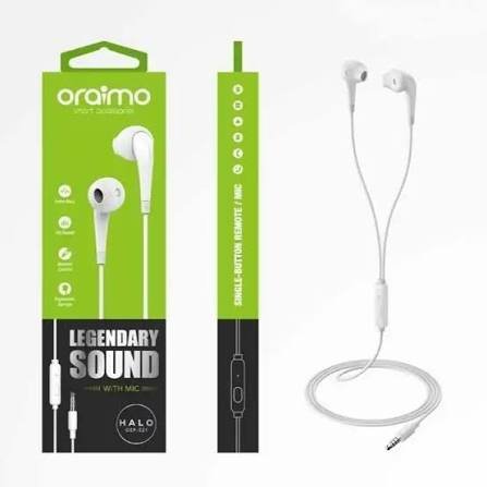 Oraimo Halo 2S OEP-E21P – Écouteurs Filaires 3,5 mm avec Micro, Extra Bass demi-intra-auriculaires - Garantie 3 mois – Image 2