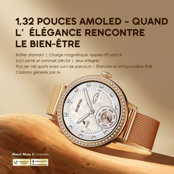 Oraimo Watch Muse 2 Montre Connectée OSW-833N AMOLED 1,32” au Design Diamant - Garantie 03 Mois – Image 2