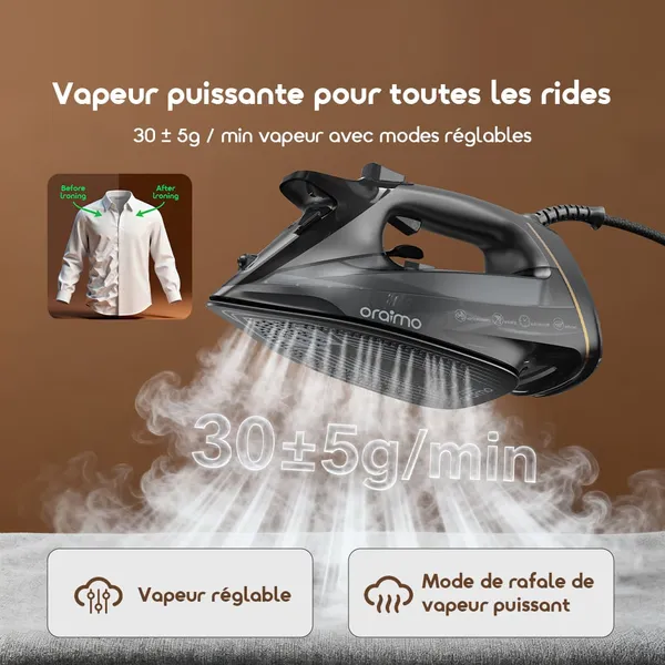 Fer à repasser vapeur Oraimo SteamCore OEI-511A – Gris – Image 6