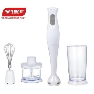 SMART TECHNOLOGY STPE-872 – Mixeur Plongeant 4-en-1 – 300W – 2 Vitesses – Pied Inox – Hachoir – Fouet – Verre Doseur 600 ml – Blanc – Garantie 3 Mois