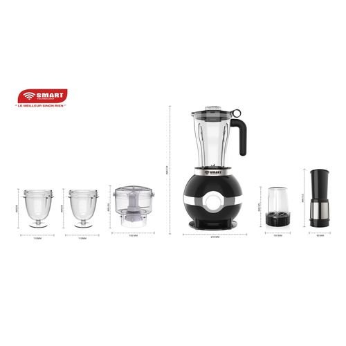 Mixeur Multifonctions SMART TECHNOLOGY STPE-8035P — 600W – 2L – Bol Incassable & Moteur en Cuivre Pur – Gris / Noir