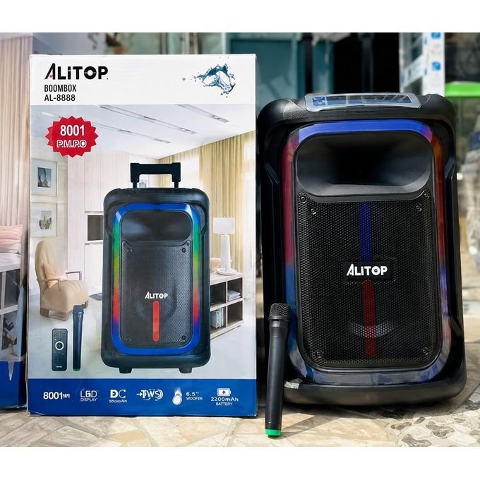 ALITOP Woofer SP-1517D Rechargeable - Enceinte Bluetooth Puissante 8000W - USB, SD, FM & Entrée Micro - Noir - Garantie 03 Mois