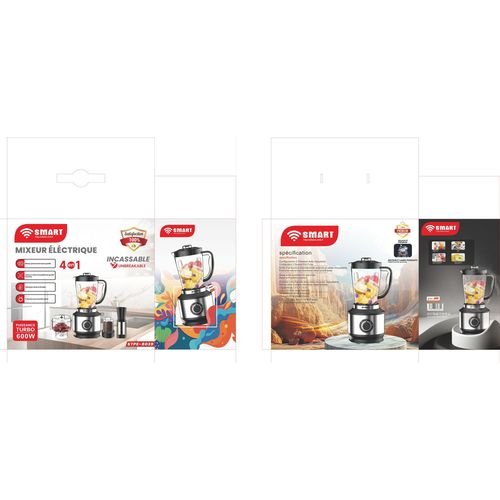 Mixeur Électrique 4-en-1 SMART TECHNOLOGY STPE-8039 — Puissance Turbo 600W – 2,5L – Bol Incassable & Moteur Cuivre Pur – Gris / Inox – Image 2