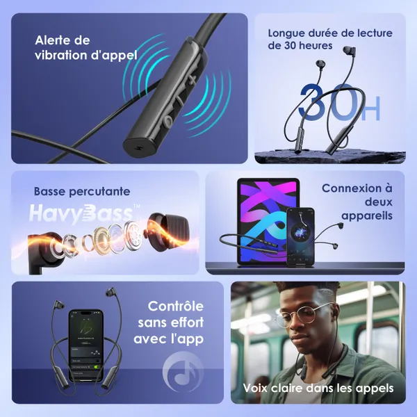Oraimo OEB-311 Necklace Lite – Écouteurs Bluetooth 5.3 avec tour de cou, 30 h d’autonomie – Image 2