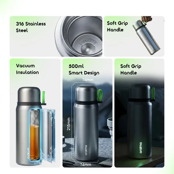 Oraimo OHDW-006 Bouteille isotherme de qualité supérieure 500ml – Image 2