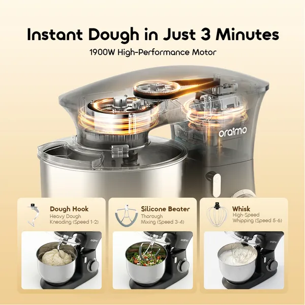 Oraimo OminiMix Sturdy Quiet 1900W Stand Mixer OBL-551A - Gris - Garantie 03 Mois – Image 2